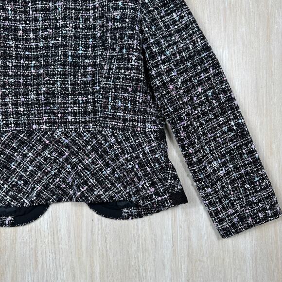 Tahari Black Multicolor Tweed Cropped Elegant Work Open Front Blazer Jacket 12 - Picture 12 of 14